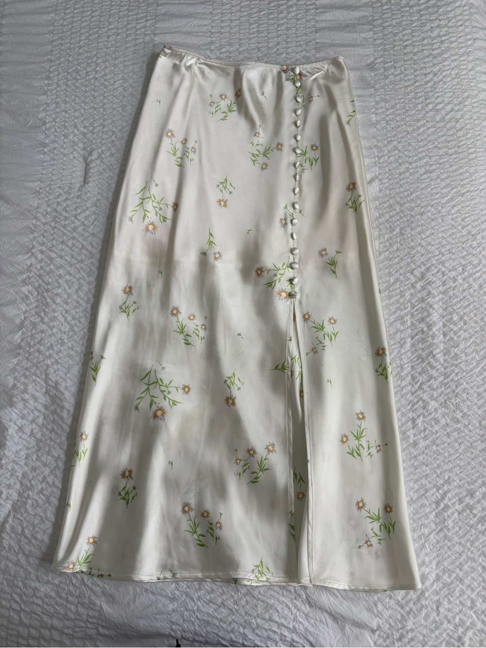Topshop Cream Floral Satin Midi Skirt